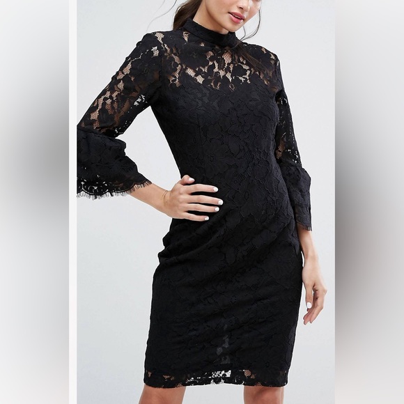 paper doll Dresses & Skirts - Paper Dolls Women's High Neck Midi Lace Dress with Double Frill Sleeve Size 8